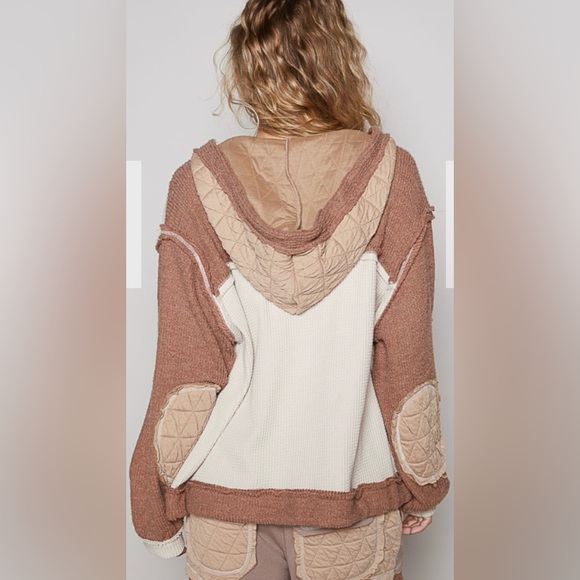 POL button down oversized fit jacket, hoodie featured in thermal, quilted knit - Picture 4 of 5